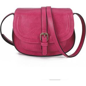 Women Fuchsia Imported Vegan Leather Small Saddle Purse Cross Body Handbags